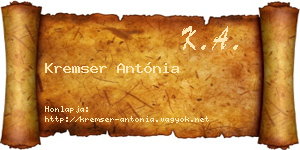 Kremser Antónia névjegykártya